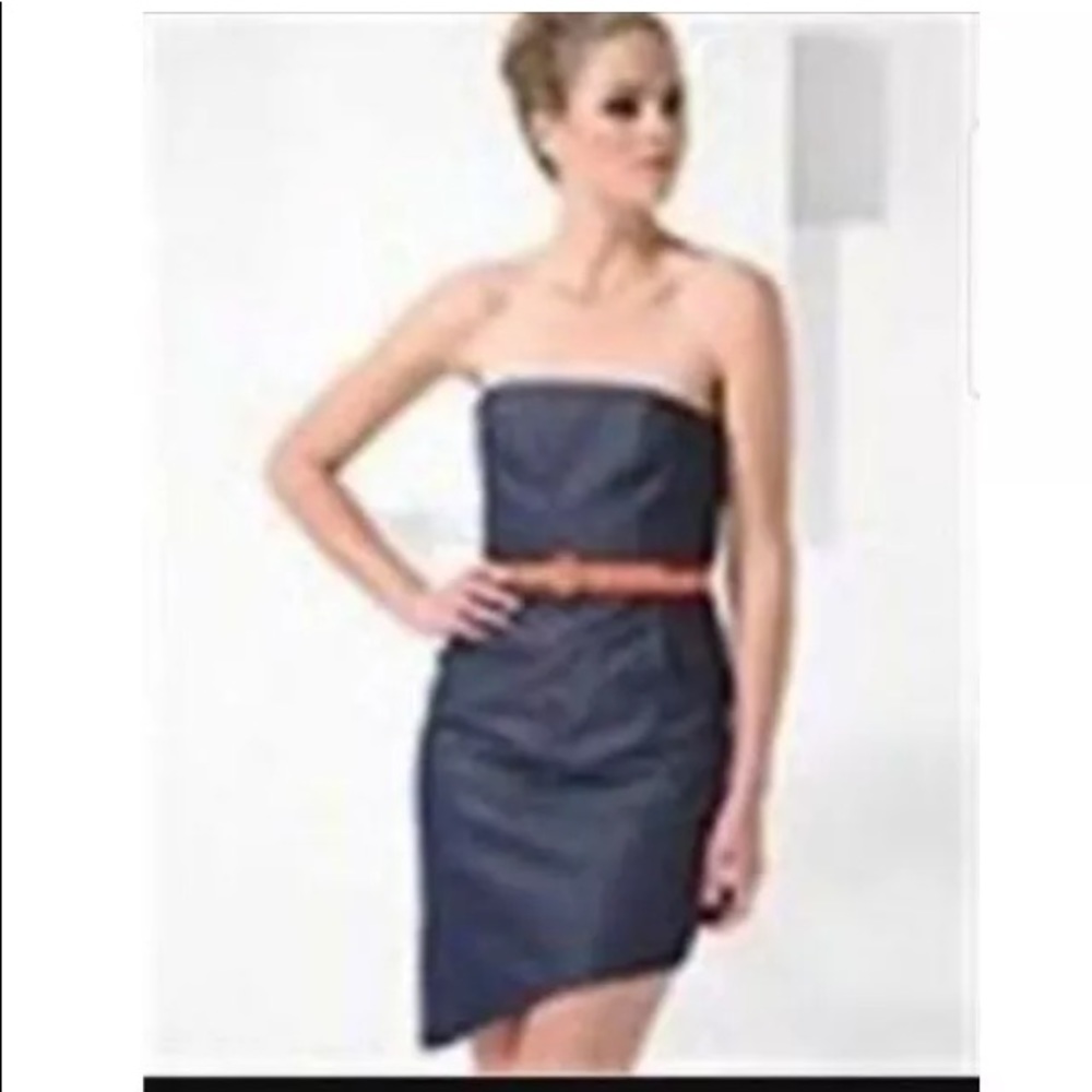 Alice + Olivia Denim Strapless Asymmetrical Dress